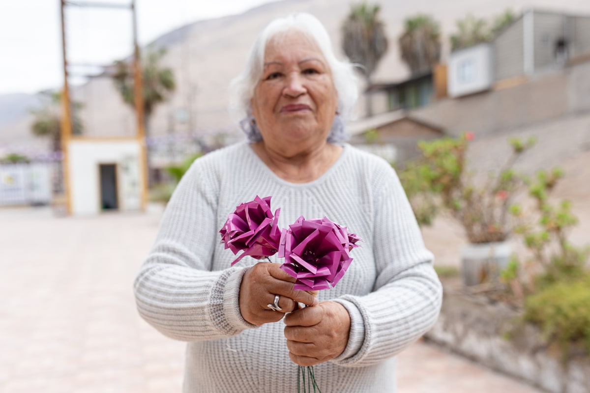 Uberlinda Vera, guardiana de las flores de hojalata y papel de la pampa